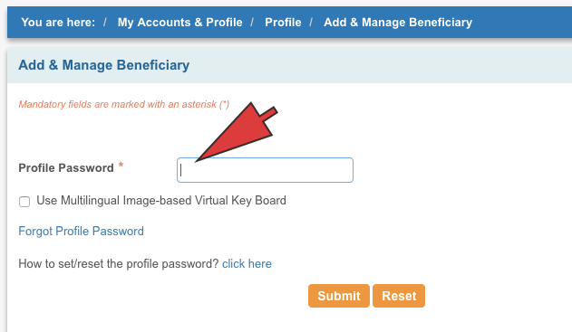 Add beneficiary in SBI