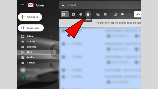 delete all emails in gmail