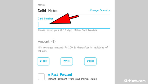 Recharge your metro card using paytm