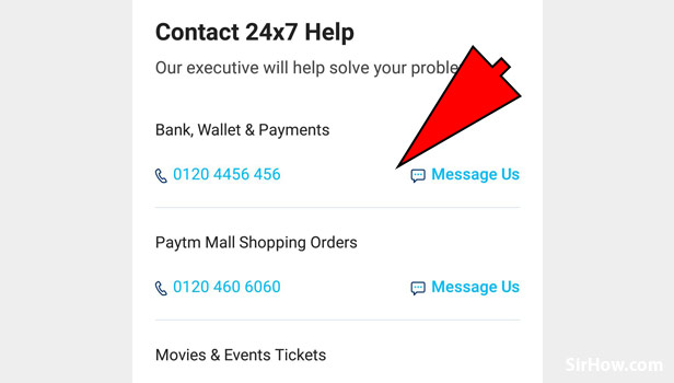Check helpline number on Paytm App