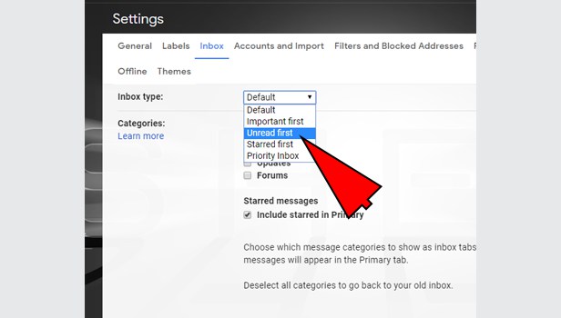 make unread mails first in Gmail