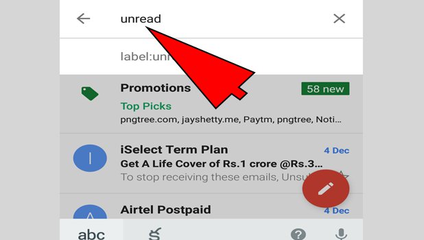view unread mails in Gmail App