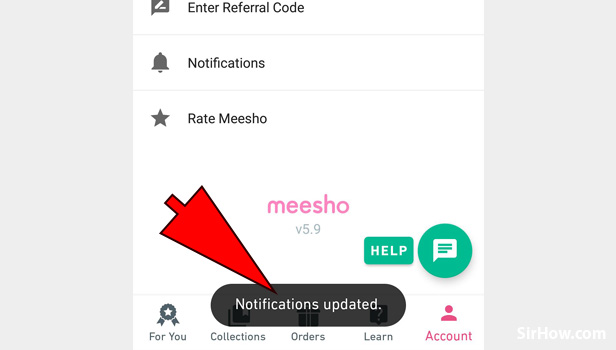 Steps to enable notifications in Meesho
