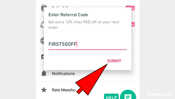 Steps to enter referral code in Meesho
