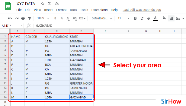 Image Title create Border in google sheets step 2