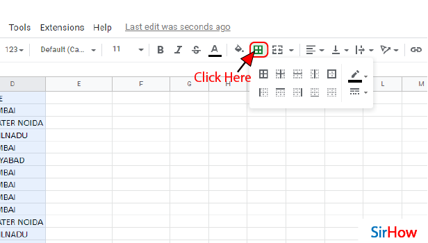 Image Title create Border in google sheets step 3