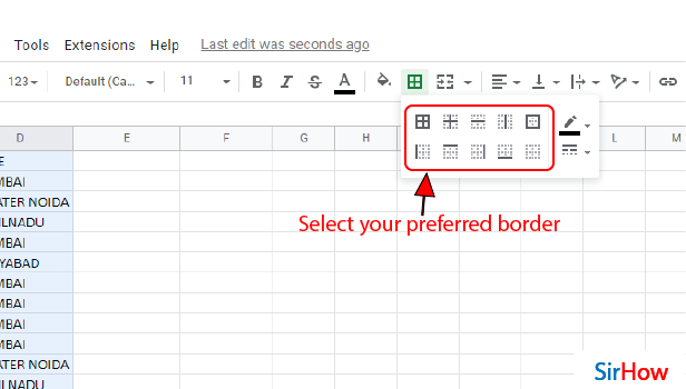 Image Title create Border in google sheets step 4