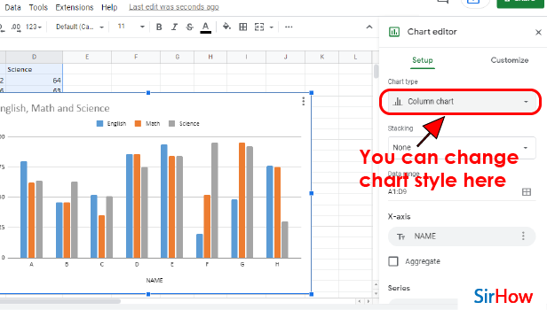 image Title insert chart in google sheet step 4