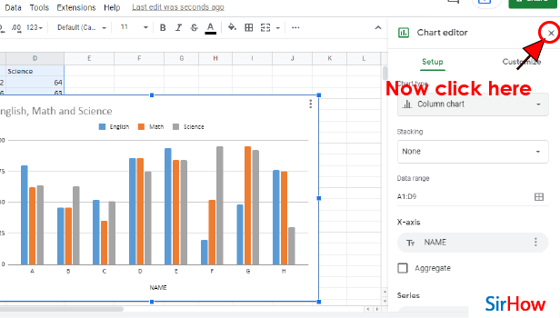 image Title insert chart in google sheet step 5