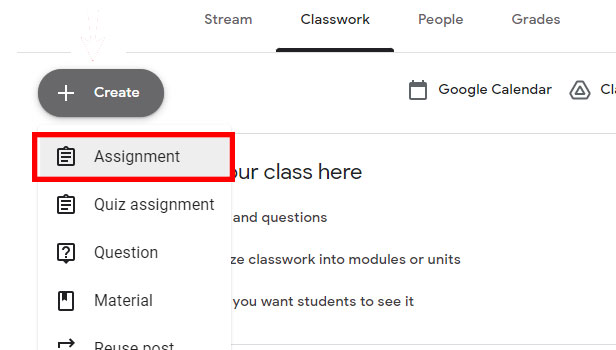 image title Add Assignments to Google Classroom step 4