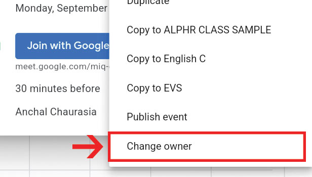 image title Change Host in Google Meet Classroom step 3
