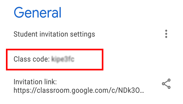 image title Class Code in Google Classroom step 4