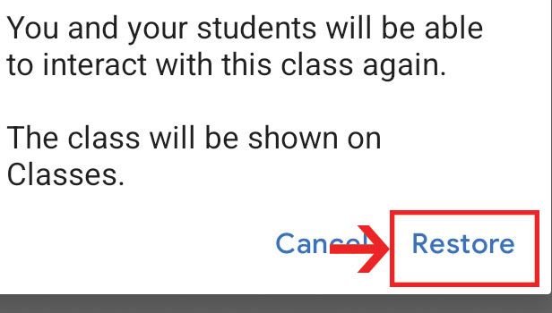 image title Move Archived Classes in Google Classroom step 5