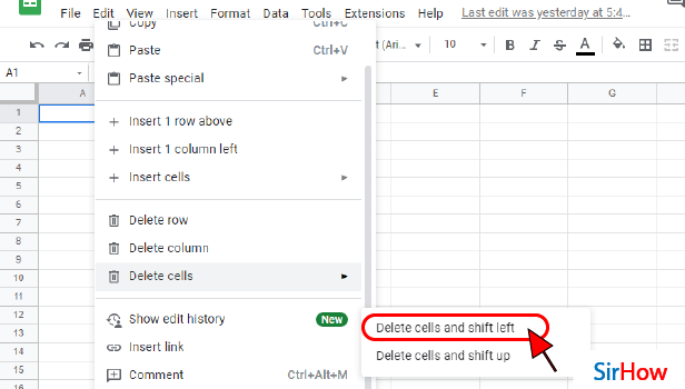 Image Title to delete cells row column step 6