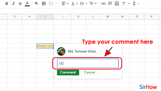 Image Title Insert comment in google sheets step 4