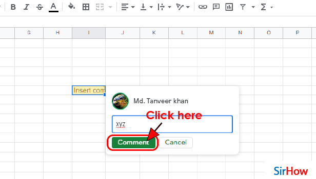 Image Title Insert comment in google sheets step 5