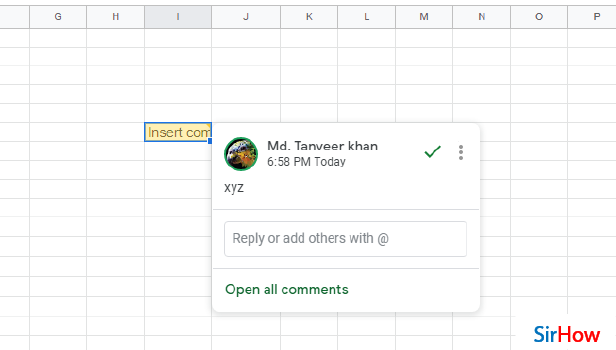 Image Title Insert comment in google sheets step 6
