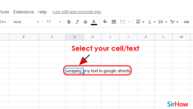Image Title Wrap text in google sheet step 2