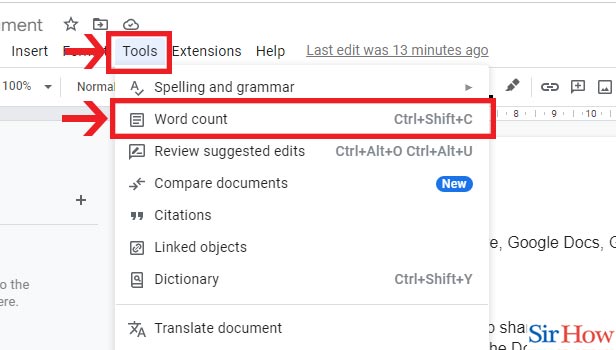 Image title Check Word Count on Google Doc step 8