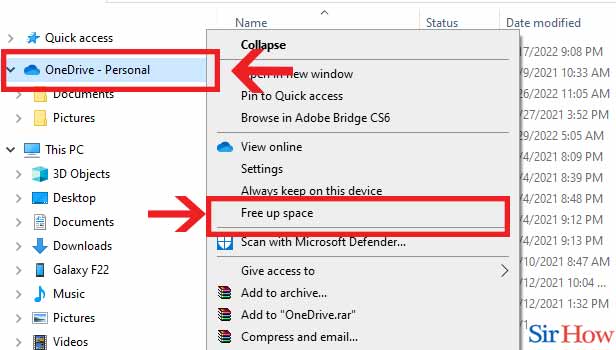 Image title Free Up Space on OneDrive step 2