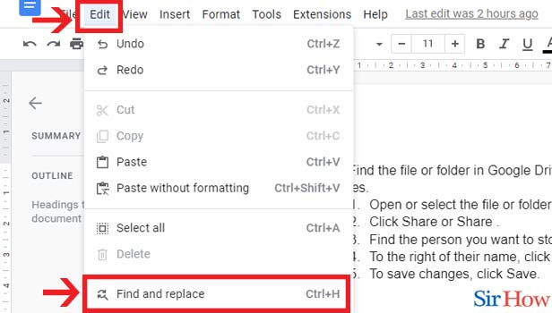 Image title Search for a Word in a Google Doc step 9