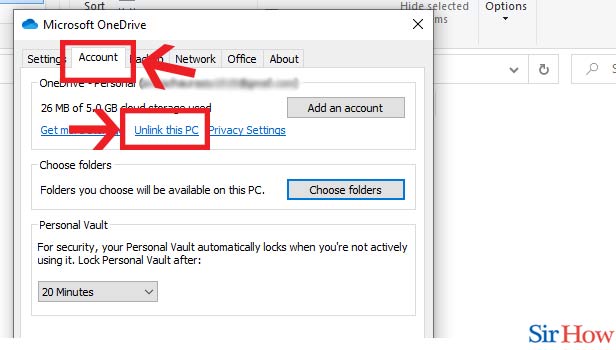 Image title Unlink OneDrive from Computer step 3