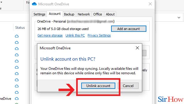 Image title Unlink OneDrive from Computer step 4
