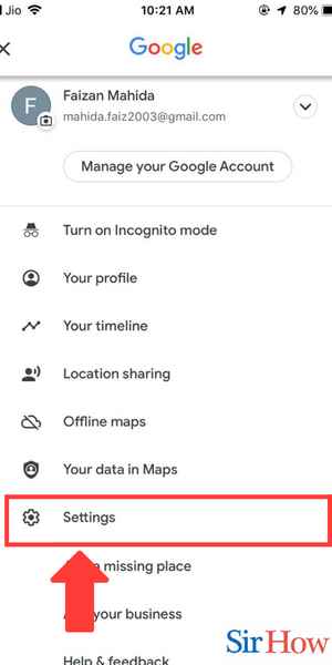 Image title Change km to Miles on Google Maps iPhone Step 3