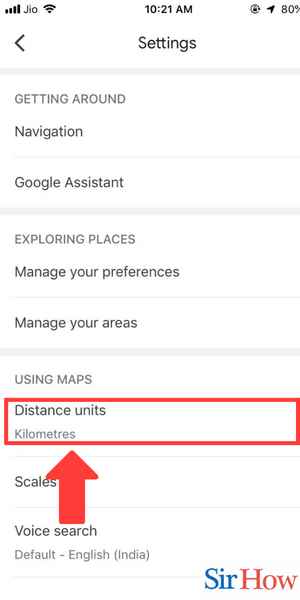 Image title Change km to Miles on Google Maps iPhone Step 4