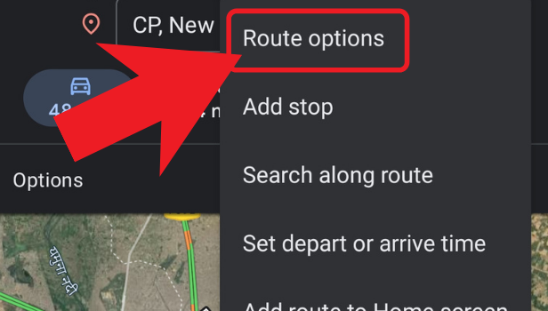 Select "route options" from the options below