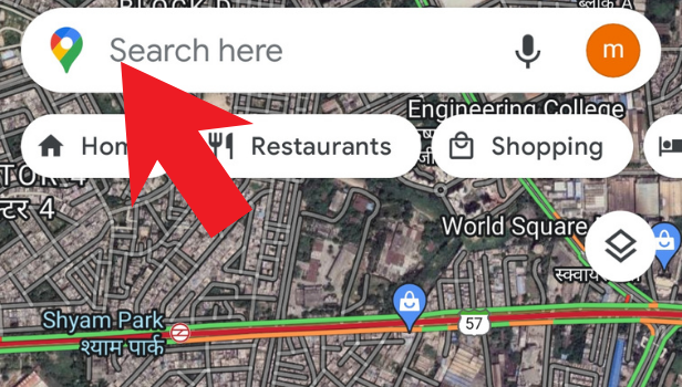 Tap on the search bar and search for the place of which you would like to find the coordinates