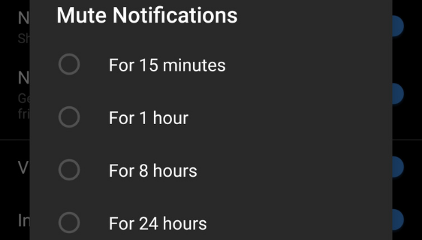Select from the options given below for how long would you like to turn off the notifications