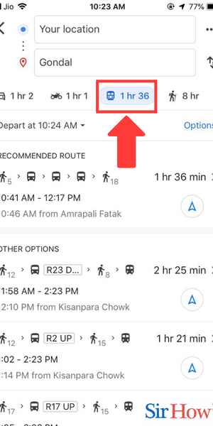 Image title Change Mode of Transportation in Google Maps iPhone Step 7