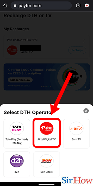 Image Tilted Recharge Airtel DTH From Paytm Step 18