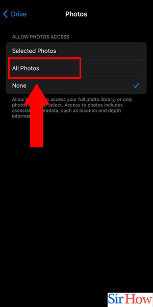 Image title Allow Google Drive to Access Photos on iPhone Step 4