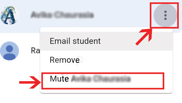 image title Mute a Student in Google Classroom step 4