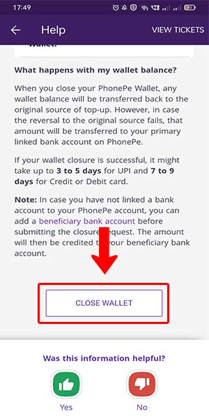 Close phonepe wallet step 8