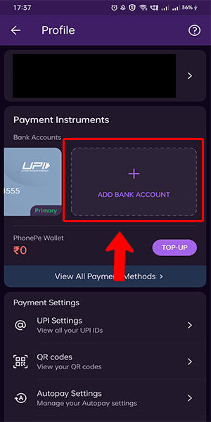  add bank acc in phonepe step 3