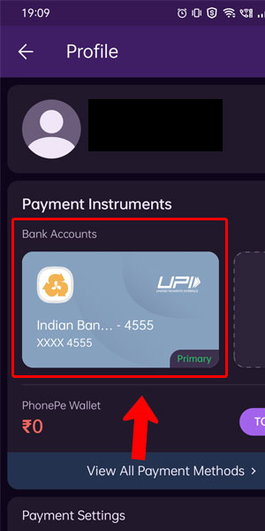  remove a bank account from the Phonepe step 3