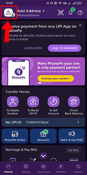  remove a bank account from the Phonepe step 2