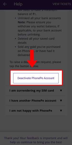 how to delete phonepe account step 10