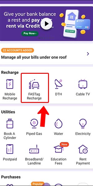 check fasttag balance in phonepe step 3