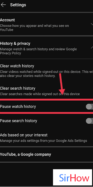 Image title Turn off watch history on YouTube step 5